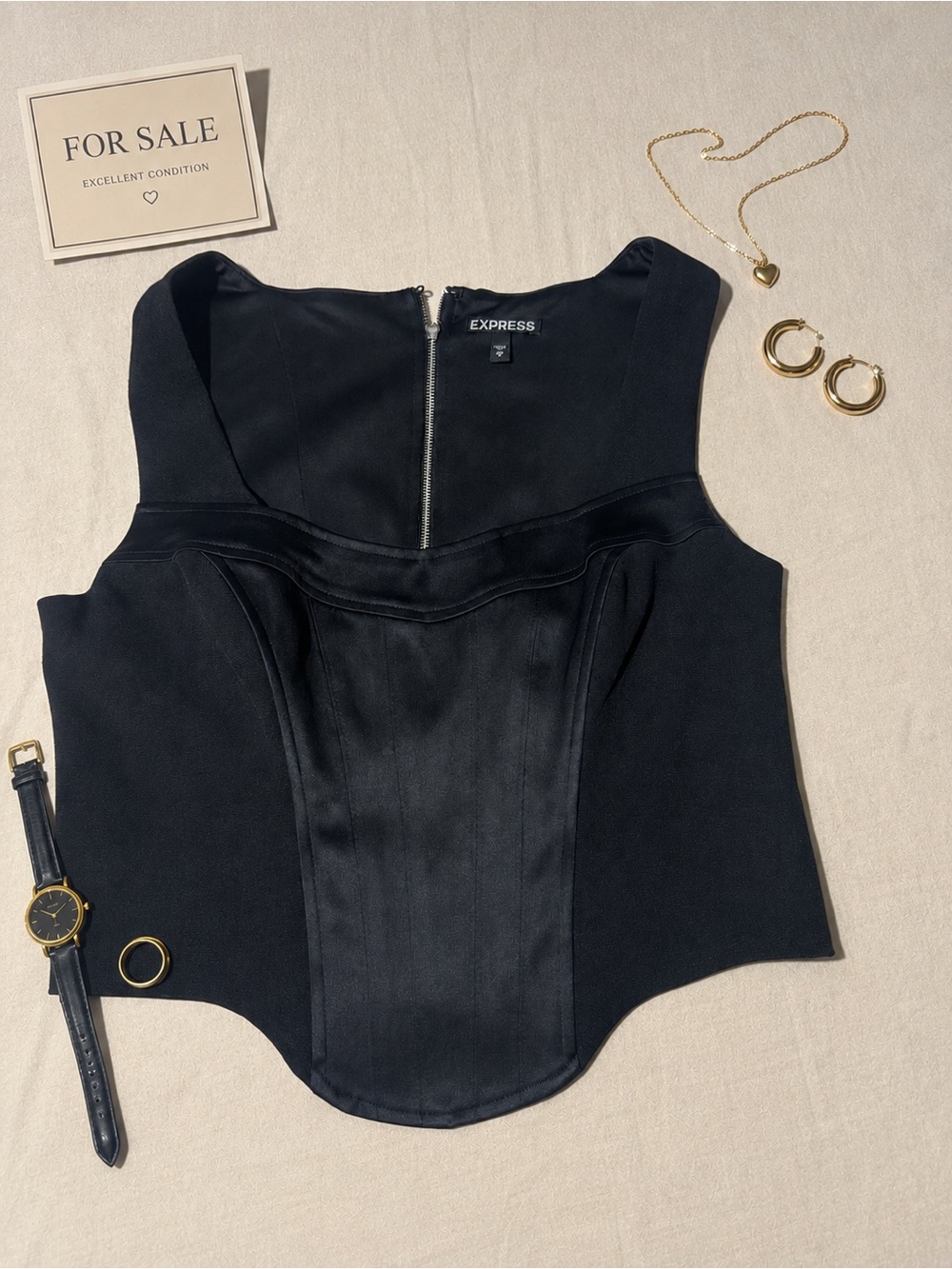 Express Black Satin-Panel Corset Camisole